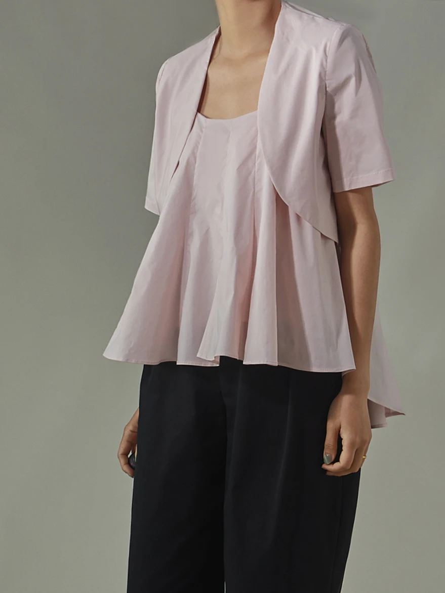 

Whooos Original Two-Piece Set Loose ort-Sve irt Summer Slimming Top Casual Cotton round Ne Button-Up Women's irt