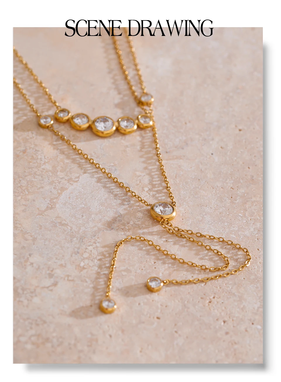 Yhpup Zarte Zirkonia Doppelschicht Kette Tropfen Quaste Luxus Halskette für Frauen Edelstahl Exquisite Schmuck Geschenk – Detail 2