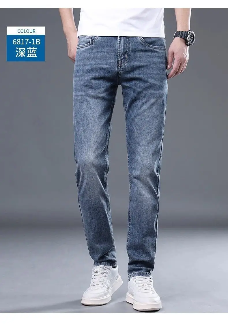 2026 New Jeans for Mens Classic Blue Slim Straight Light Blue Brand Regular Male Pants Casual Denim Trousers Male Clothing