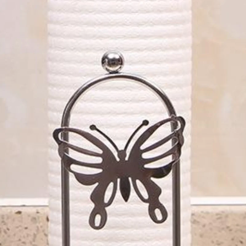 Iron Tissue Paper Towel Holder Stand Modern Minimalist Countertop Dispenser For Kitchen Dining Table Elegant Black Silver Finish