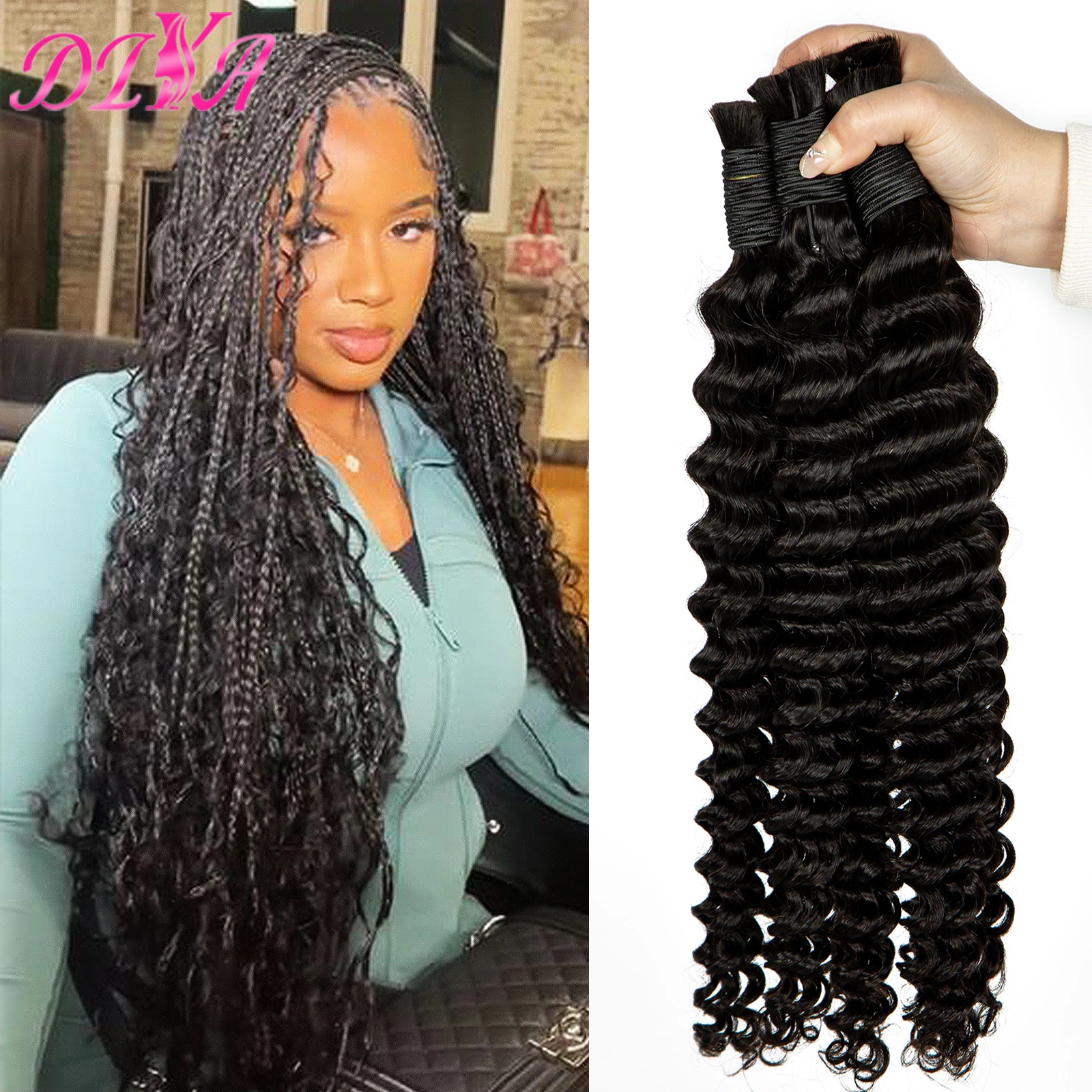 

Human Hair Bulk for Boho Braiding 16-28 Inches Deep Wave Natural Color Virgin Hair Extension Braids No weft Hair Bulk Extensions