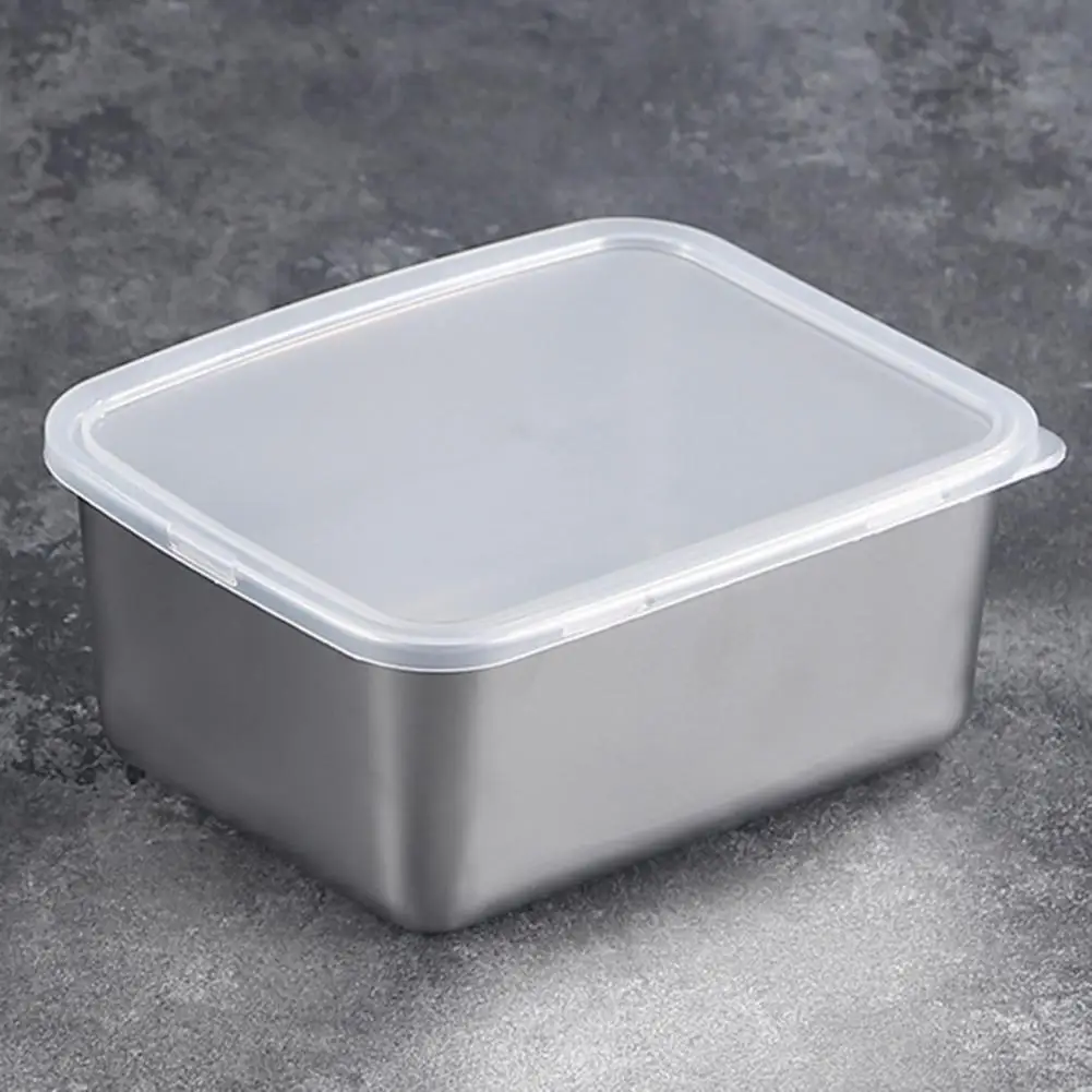 Rounded Edges Crisper Box Stainless Steel Side Dish with Lid Stable Placement Curved Edge Design Student Bento Box Lunch Tray