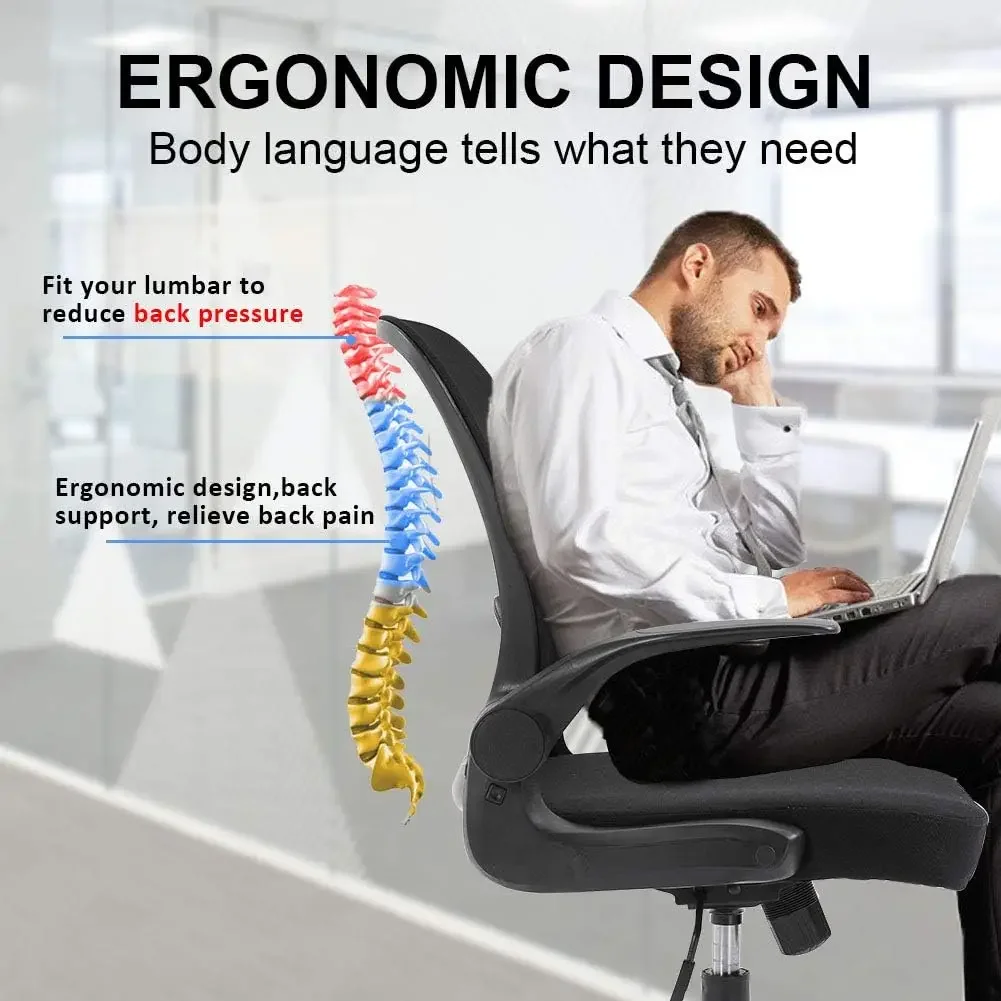 Foldable Office Chair - Home Office Desk Chairs with Flip-Up Arms and Foldable Backrest, Mesh Computer Chair Foldable Exec