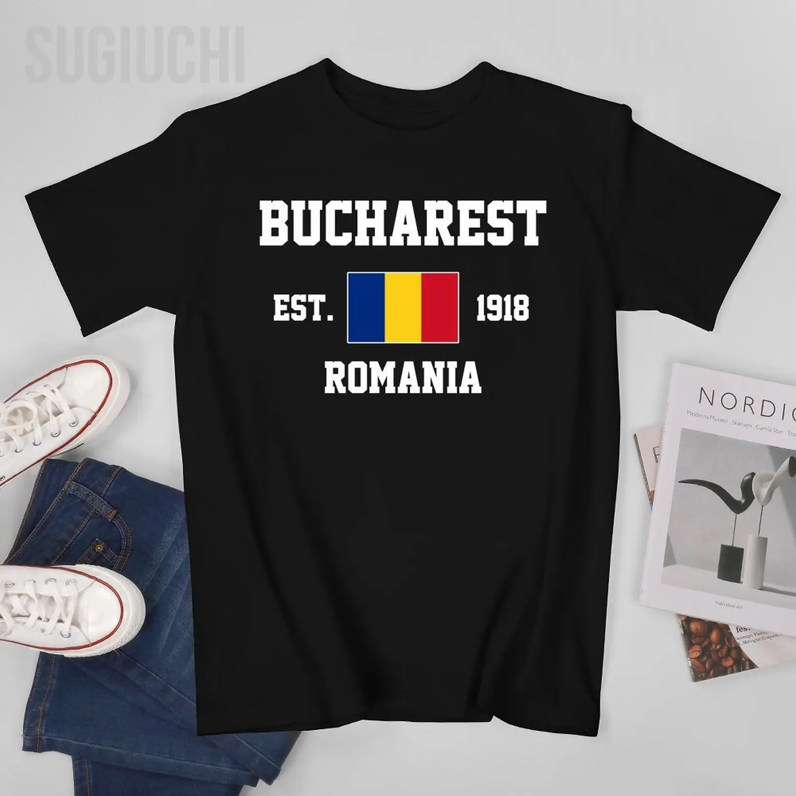 

Flag of Romania EST.1918 Bucharest Men Tshirt Tees T-Shirt O-neck T Shirts cotton