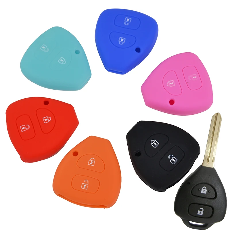 Fit For Toyota Corolla Rav4 Yaris Auris Hilux Vitz Vios Camry Fortuner Prado 2 Button Silicone Remote Key Cover Fob Case Shell