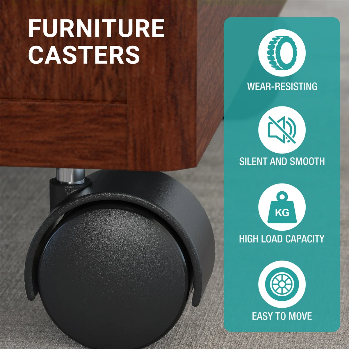 Set of 4 Screw in Caster Wheels - 2 with Lock Function