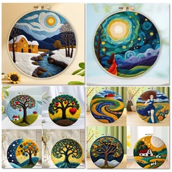 GATYZTORY DIY Wool Felting Painting With Embroidery Kit Landscape Beginner Painting Needle Wool Handcraft For Home Decor