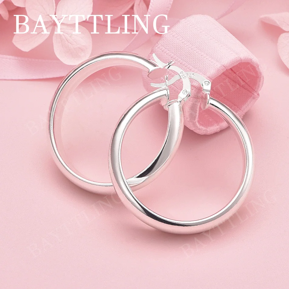 

Элегантные нежные яркие круглые серьги из стерлингового серебра 925 пробы 35 мм для женщин, ювелирные изделия, модные свадьбы