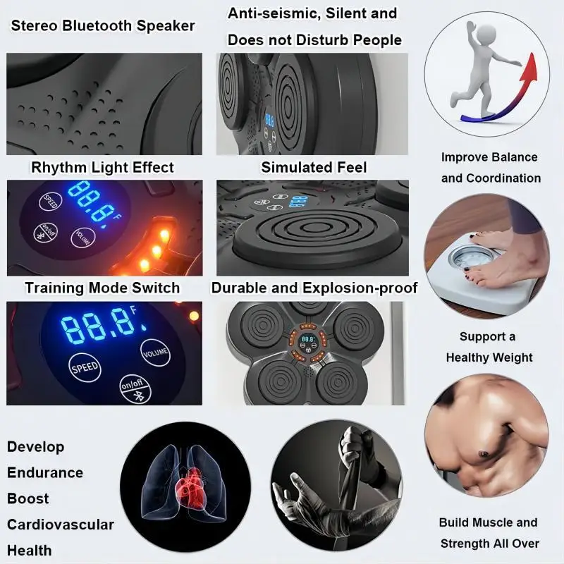 Inteligentna muzyka maszyna bokserska tarcza ścienna z podświetleniem LED worka z piaskiem relaksująca reakcja cel treningowy na bokserską reakcję