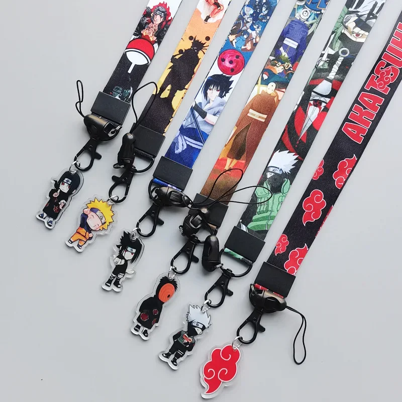 Lindo Naruto Anime japonés cordón correa para el cuello Kakashi llavero de dibujos animados para colgante llavero de moda accesorios de Cosplay regalos