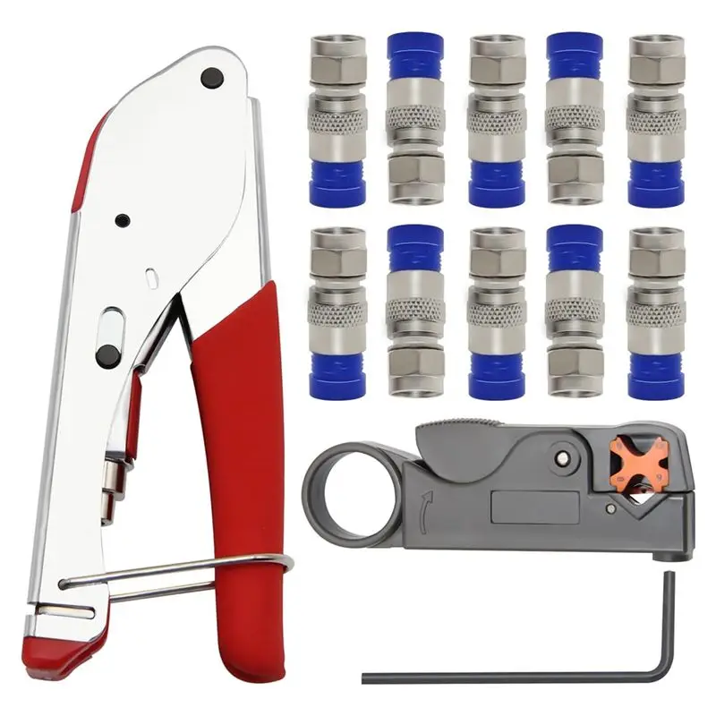 ABYP Comprehensive Coax Cable Tool Kit For RG59, RG6 - Crimper And Stripper With 10 F RG6 Connectors