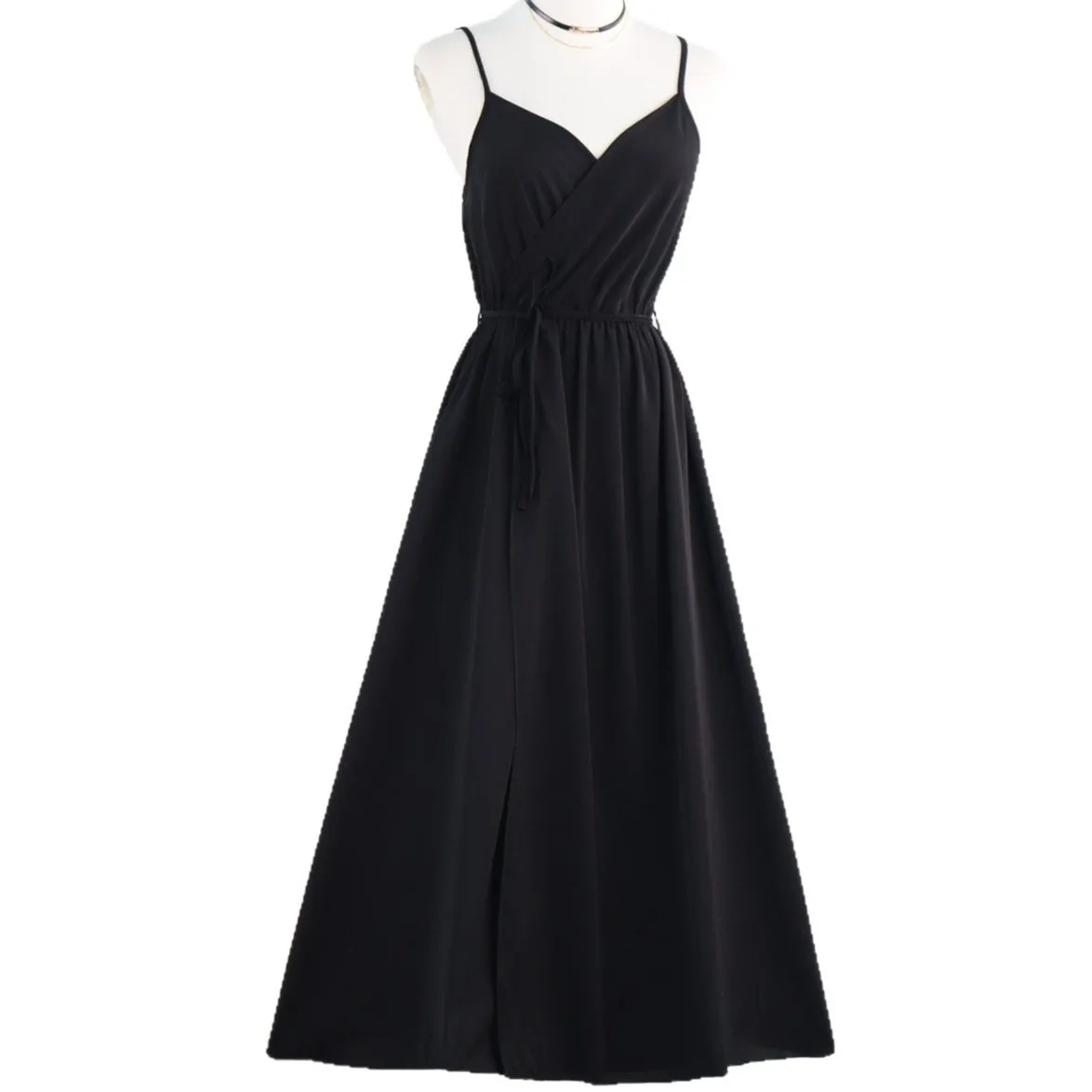 

Camisole Sexy Dress Women Sleeveless Dresses V Neck Spliced High Waist Vesditos Ankle Length Dresses Loose Fit Summer 2025