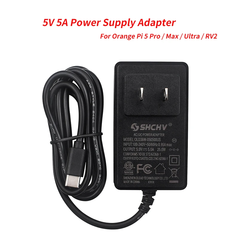 

5V 5A Power Supply Adapter Type-C Port Plug Charger Optional For Orange Pi 5 Pro / Max / Ultra / RV2