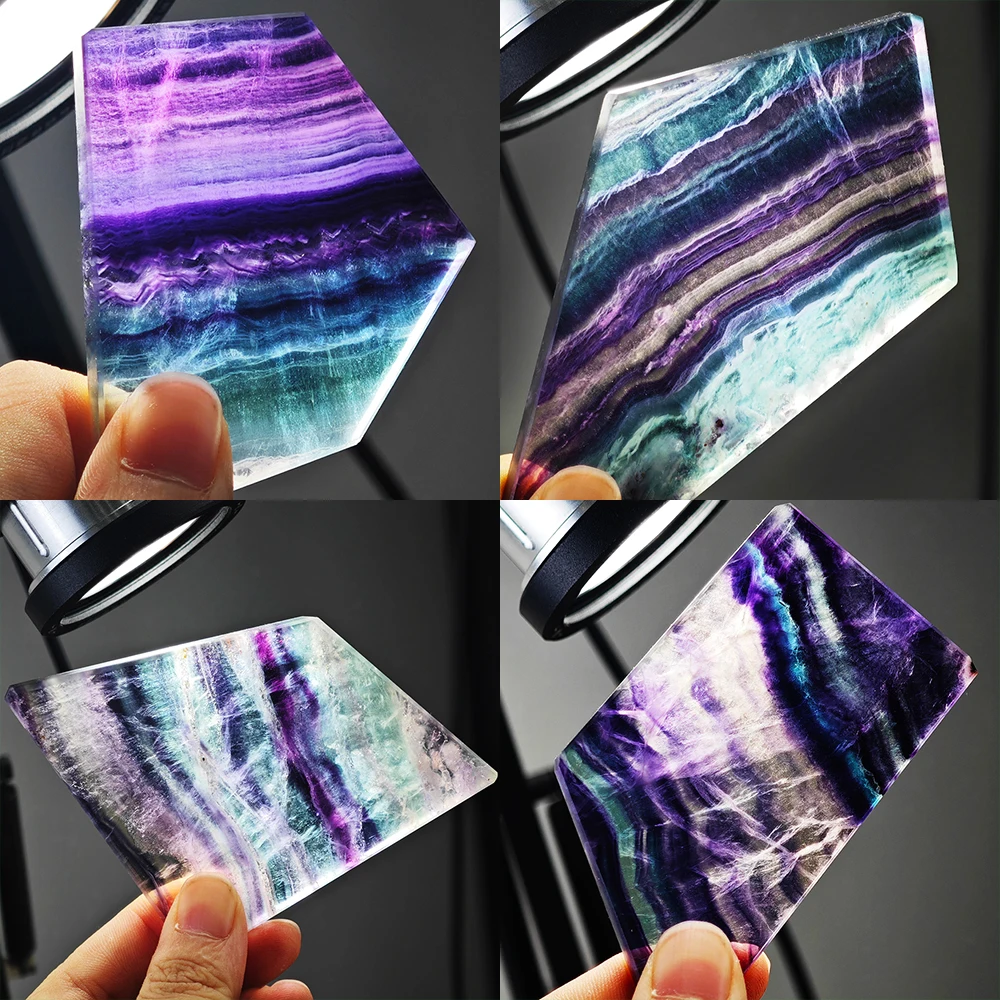 1pc Natural Crystal Colorful Rainbow Fluorite Slice Mineral Specimen Healing Color Striped Fluorite Slice Home Decoration