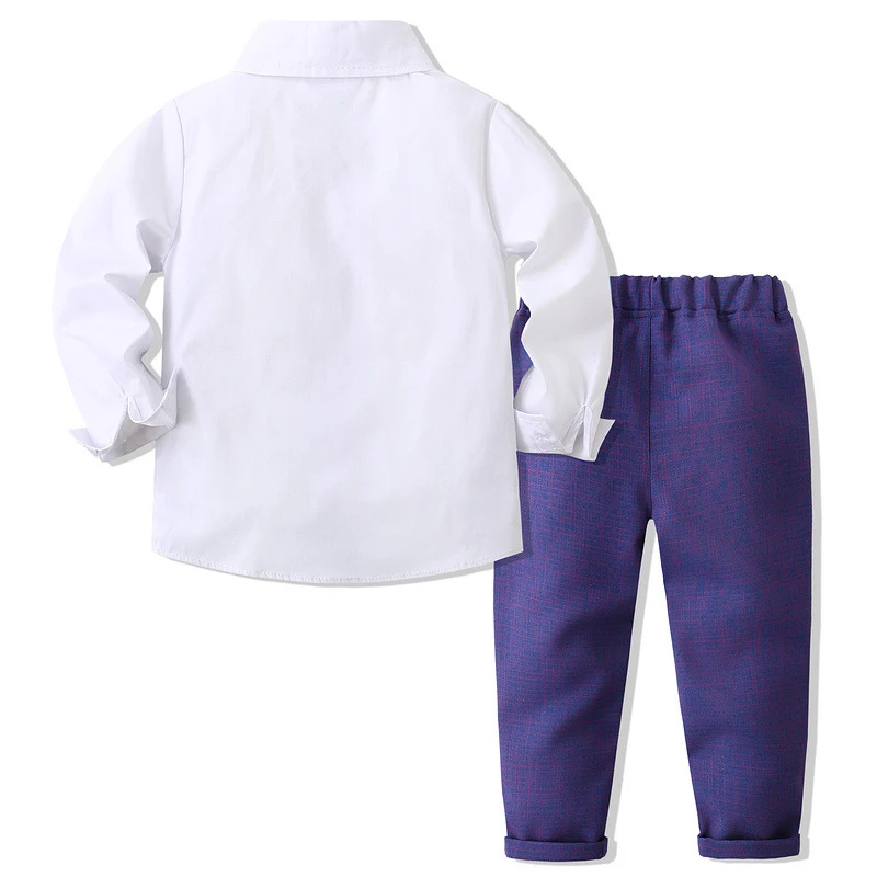 Baby Boys Gentleman Clothes Sets Two Fake Pieces Long Sleeve Shirt  +Trousers Fashion Formal Suits Kids Boy Birthday Party Dress