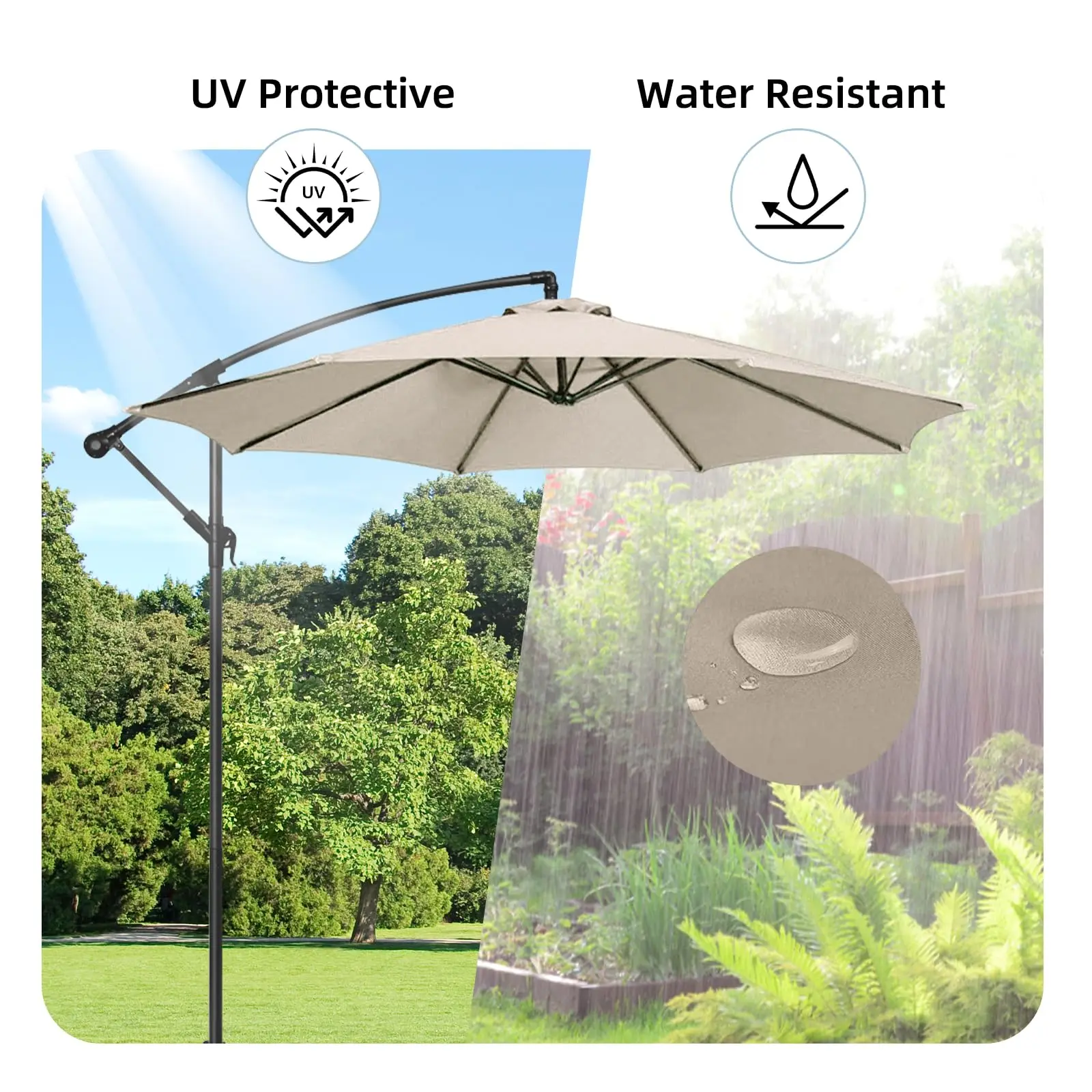 Universeller Ersatzschirm für Terrassenschirme, erhältlich in 6,5ft, 9ft, 10ft, 6 Rippen, 8 Rippen, Schirmüberzug für Gartentische und Marktschirme – Detail 2