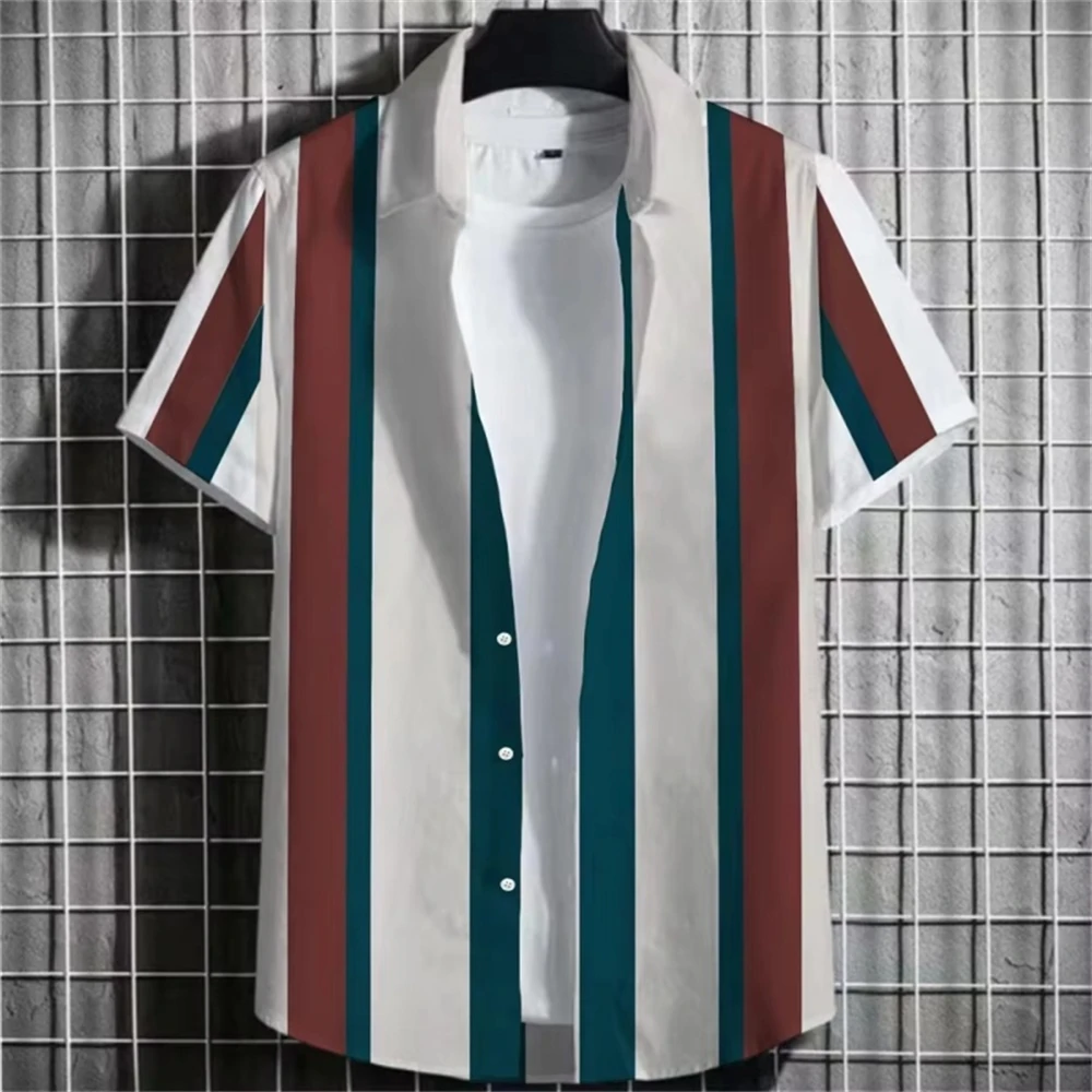 Hawaiian Shirt Simple Stripes 3D Print Shirt Casual Short-Sleeve Tops Summer Men's Beach Male Shirts Short Sleeve Clothes Loose