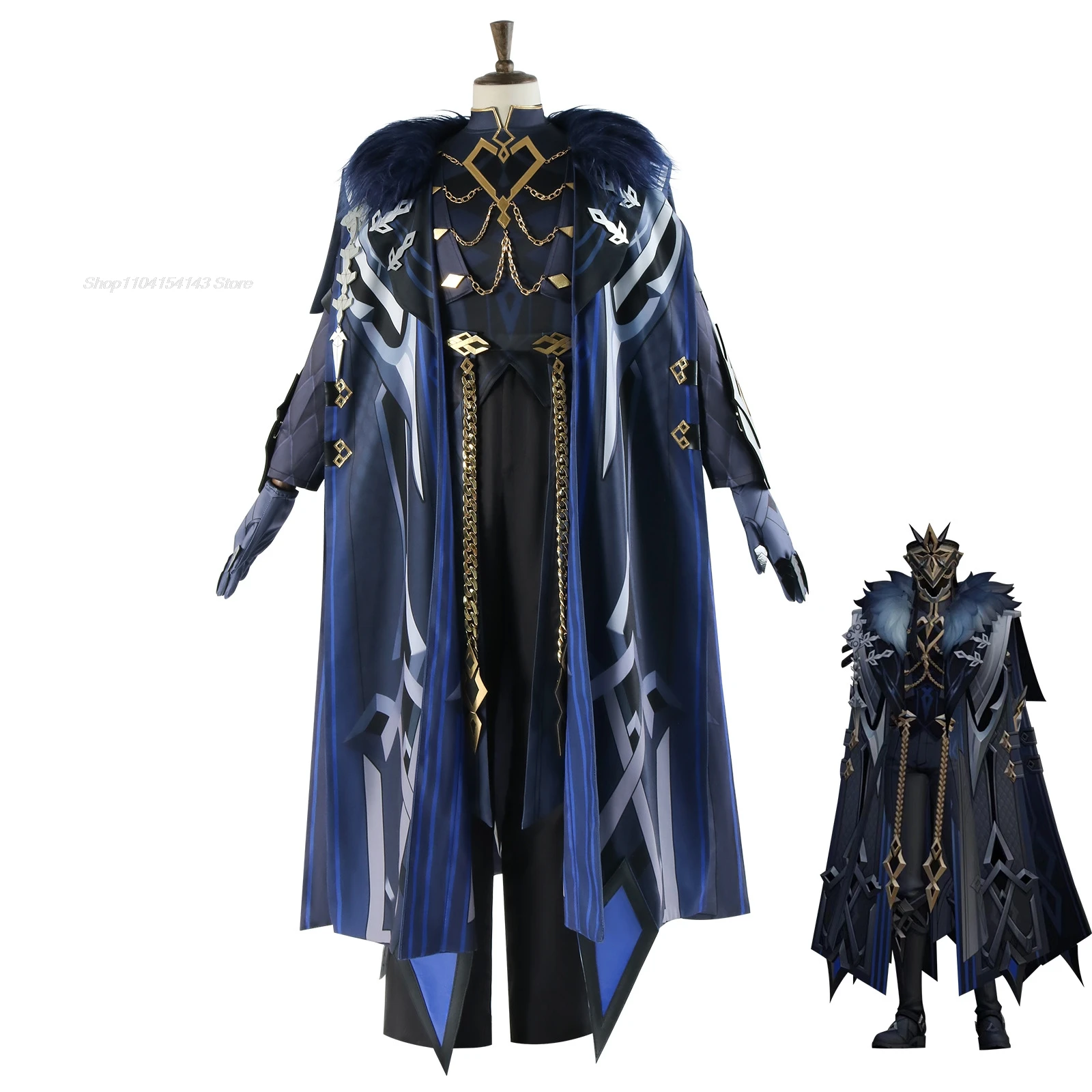 II Capitano Cospaly Genshin Impact Eleven Fatui Harbinger Costume Cloak Shield Black Uniform Halloween Party Captain