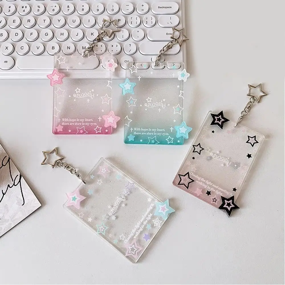 Photo Card Holder ID Badge Holder Stationery Keychain Glitter Star Photocard Holder Korean Version Three Inches Gradient DIY