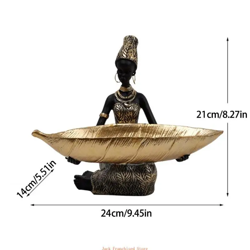 Tribal African Lady รูปปั้นบ้าน Decors เรซิ่นเดสก์ท็อป Figurine ถาด