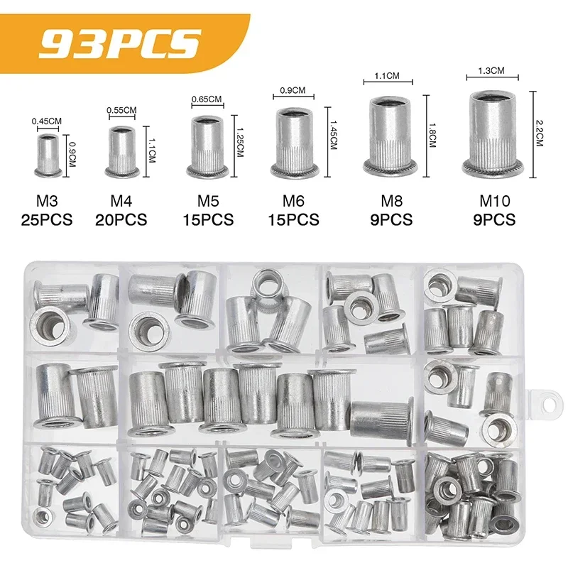 Imagem -05 - Alumínio Rivetnuts Conjunto Cego Nutserts Inserção Rosqueada Nutsert Tampa Cabeça Plana Rebite Porcas de Aço Carbono m3 m4 m5 m6 m8 M10 190 93 Peças