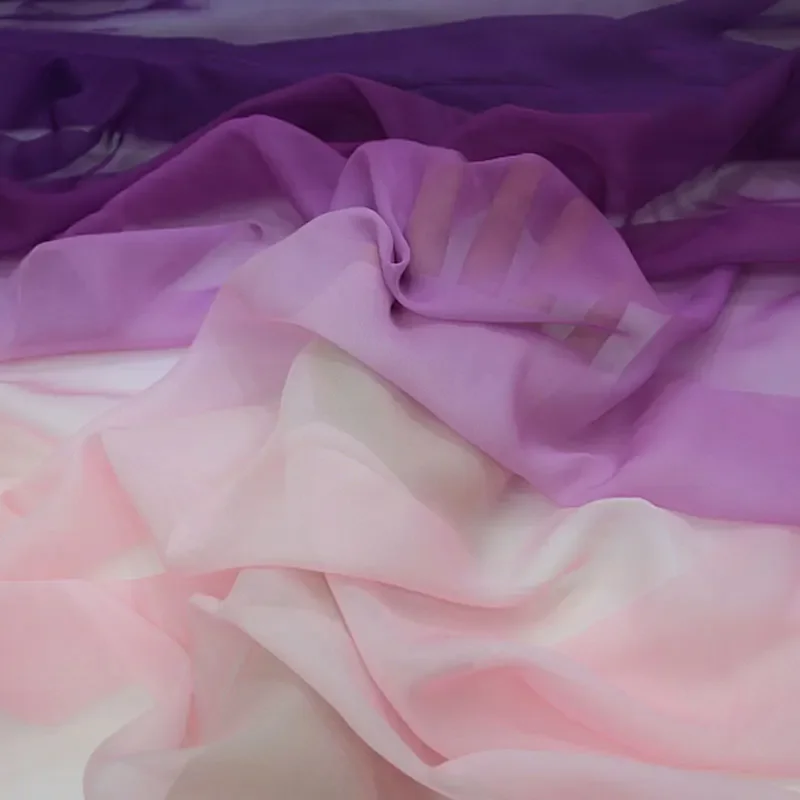 1m Gradient Color Thin Chiffon Fabric Rainbow Gradient Tulle Fabric for DIY Ancient Style Hanfu Dress Stage Costume Decor