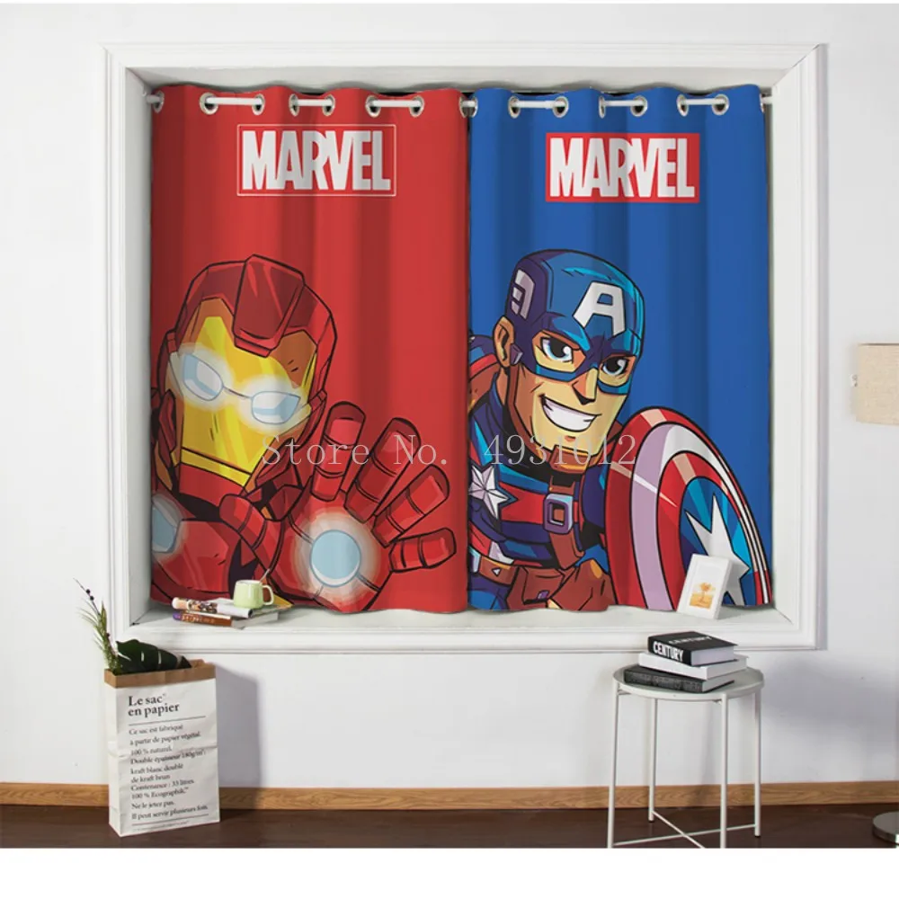 Boy's Bedroom Blackout Curtain Avengers Irons Mans Captain America Children's Room Blackout Curtain Bay Window Finished Curtain