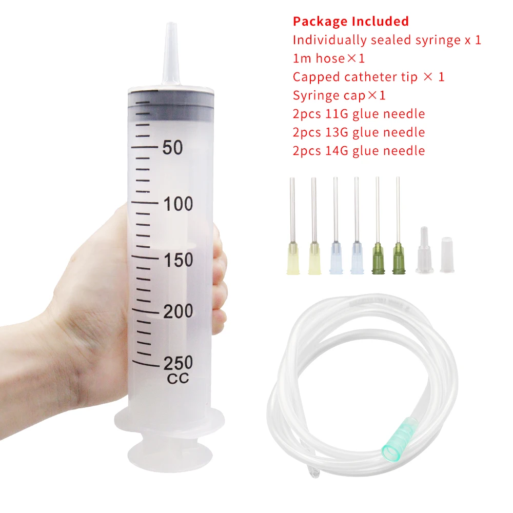 100–550 ml große Spritzen mit Tube für flüssige Kunststoffspritzen mit Spitzenkappe zum Abgabe von Kleber, Bewässerung, Nachfüllen, Füttern