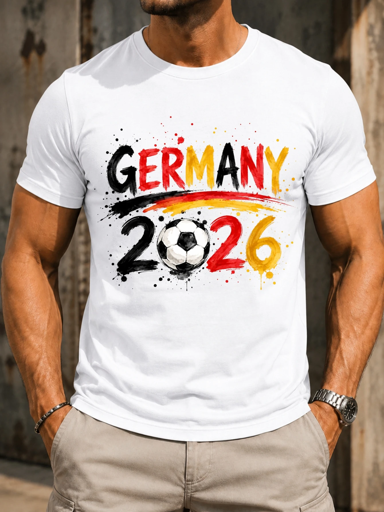 Germany 2026 Paint Lettering  watercolor splatter text ball zero and lively national color accents  Unisex All T-Shirt