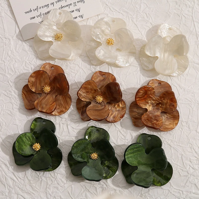 Min order 20pcs/lot color pattern print cartoon flowers shape acrylic florals beads diy jewelry earring accessory