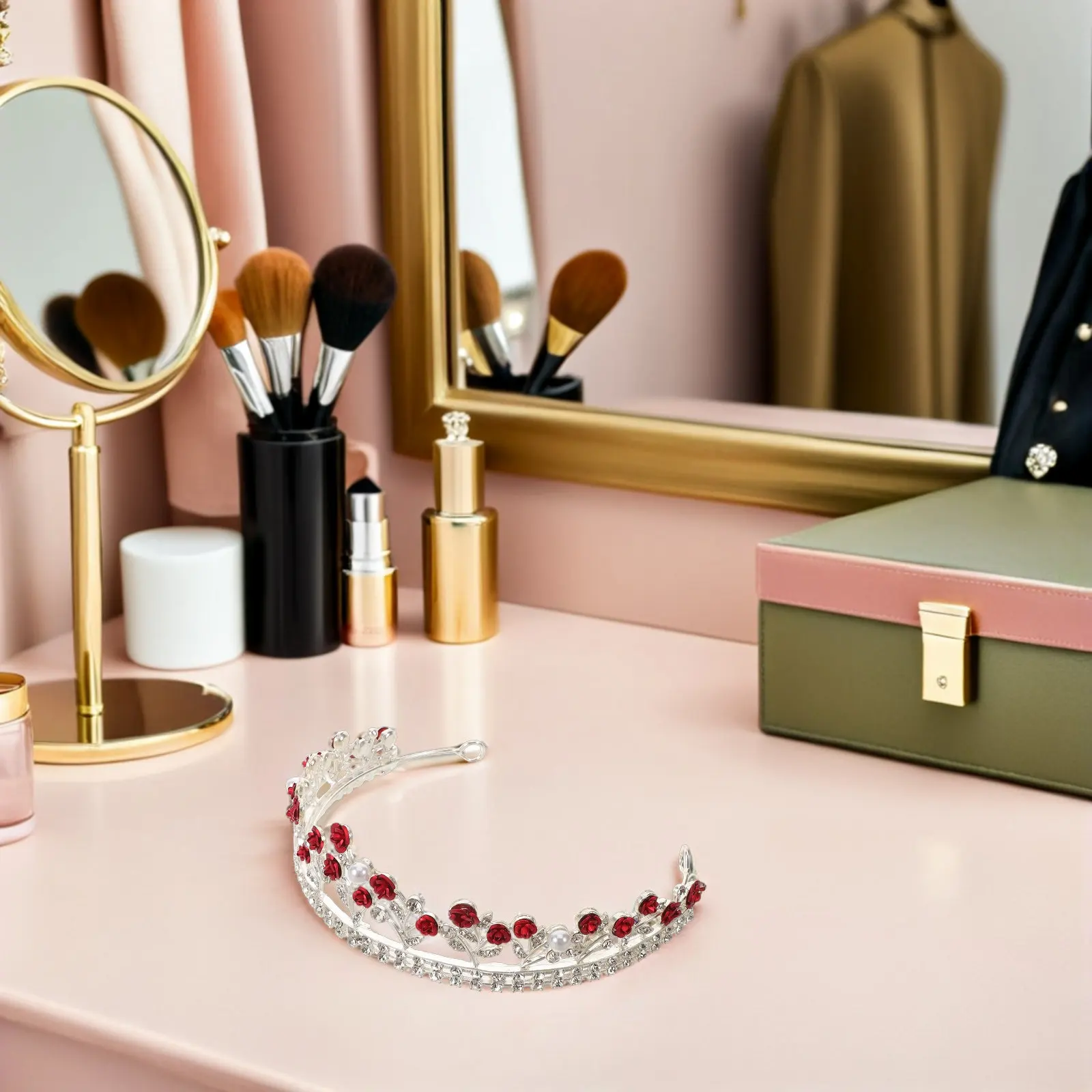 

Свадебная корона-украшение для женщин: тиара с красными розами и стразами, в стиле барокко, цветочный аксессуар для волос, для свадеб, вечеринок и фестивалей