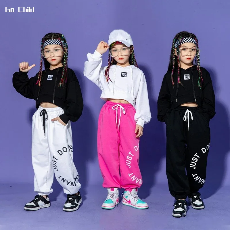 

Girls Cropped Hoodies Hip Hop Joggers Pants Outfits Kids Streetwear Jazz Top Teens Street Dance Clothes Set Child Sport Costumes