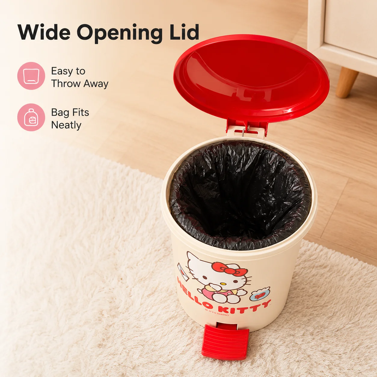 Sanrio My Melody Pedal Trash Can With Inner Bucket Cute Cartoon Portable Handle Waste Bin Household Kitchen Bathroom view 2