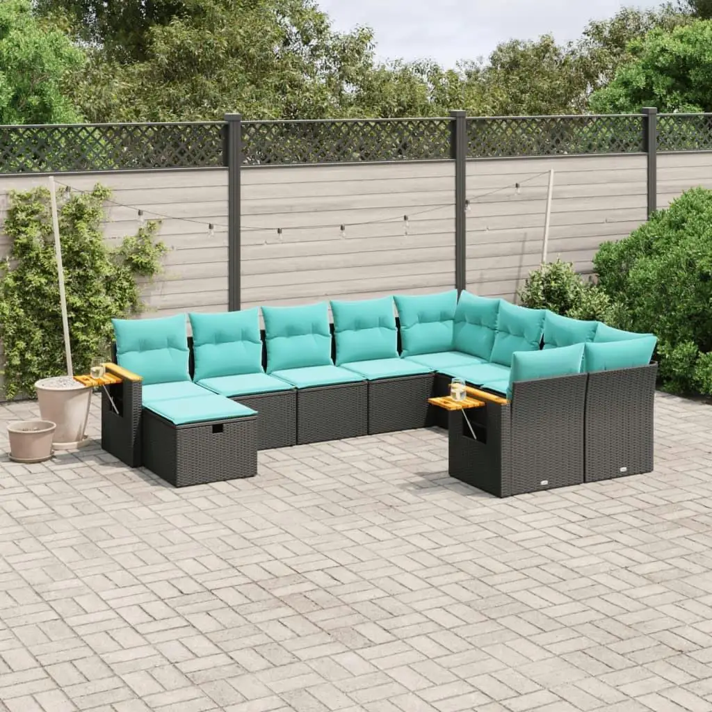 

10 Piece Black Rattan Patio Sofa Set with Cushions Outdoor Furniture for Garden Pool Deck Seating