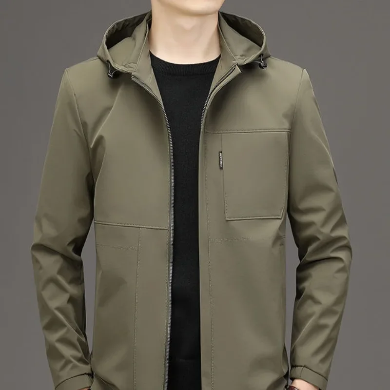 Hooded Short Thin High-end Simple Men Windproof Anti-wrinkle Warm Jacket Spring Autumn New Loose Casual Coat Top Trend