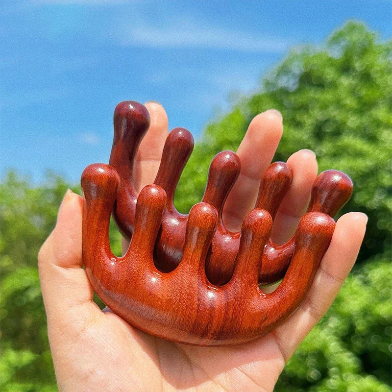 

Деревянная расческа из сандалового дерева для массажа пяти пальцев, меридианного массажа головы, тела и шеи, инструмент для гуаша, уход за волосами для женщин