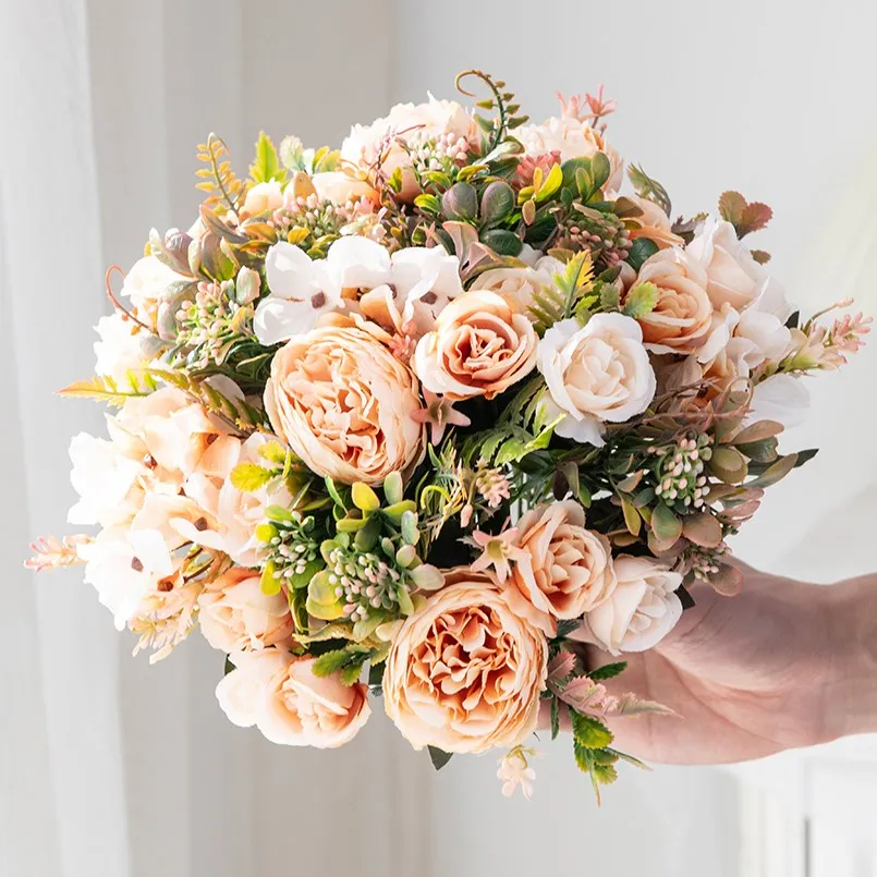 6 Stück Künstliche Pfingstrosenblumen Hochzeitsdekoration Festival Heim Tischdekoration Zubehör Seidenhortensien Kunstpflanzen Geschenke – Detail 4