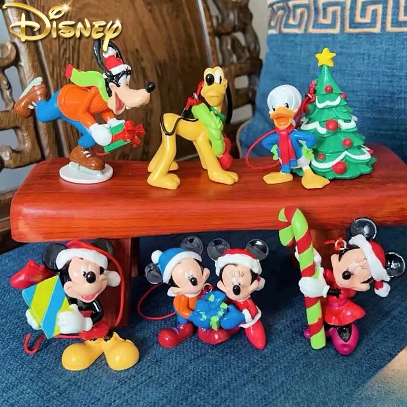 6Pcs/Set Disney Mickey Mouse Minnie Goofy Plut Donald Duck Daisy Christmas Series Anime Model Toy Collection Ornaments Gift