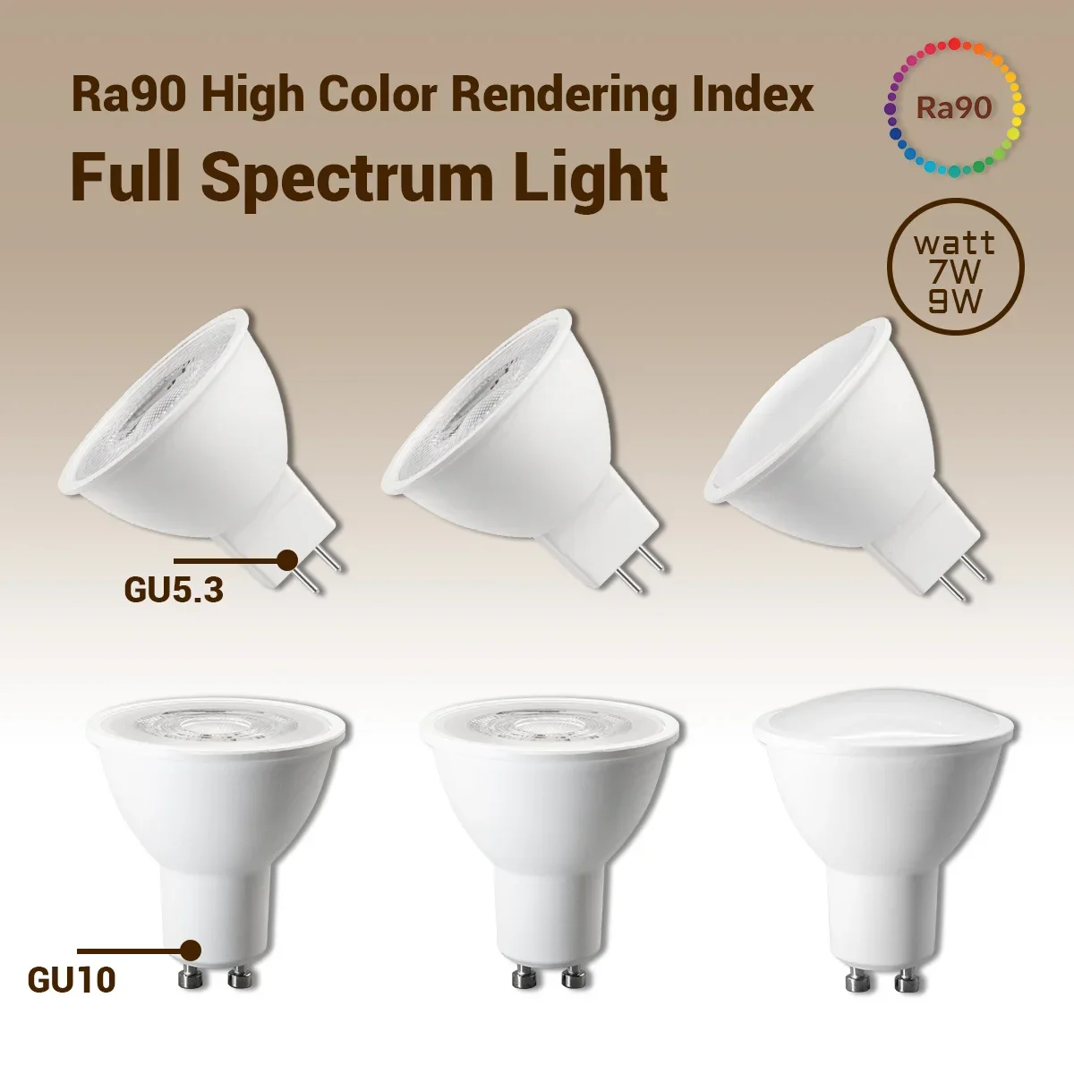 GU10 MR16  9W 7W Full Spectrum LED Bulb CRI90+ High Color Rendering AC100-240V Replacement Halogen Spotlight Lamps for Cabinet