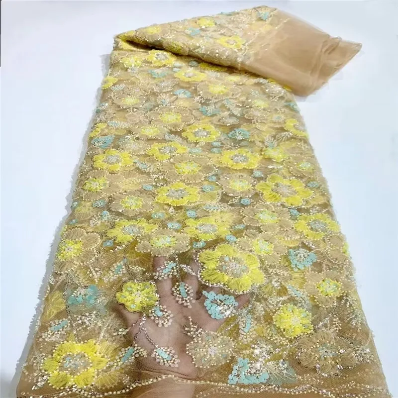 

Multi-Color Plate Flower Embroidered Mesh Fabric Sequin Bead Tube Embroidery Gauze Non-Elastic Polyester