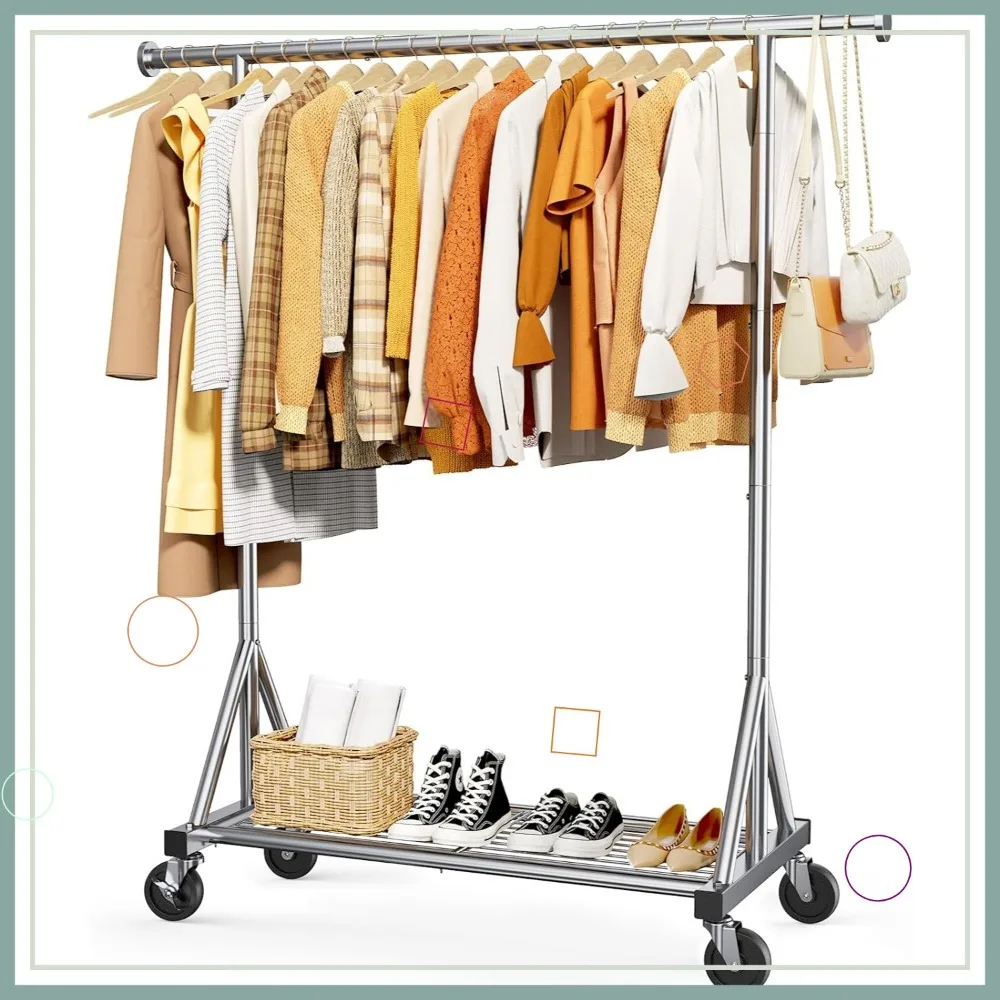 

Вешалка для одежды на колесиках из нержавеющей стали с сетчатой полкой, запираемыми колесами и противоскользящими пробками, отдельно стоящий органайзер для спальни