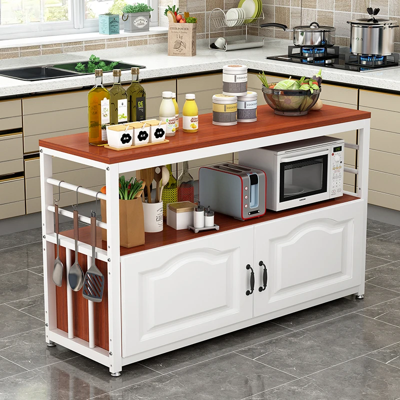 Kitchen Storage Cabinet with Door, Floor Storage Shelves for Microwave Oven, Kitchen Accessories Organizer, Wooden Rack