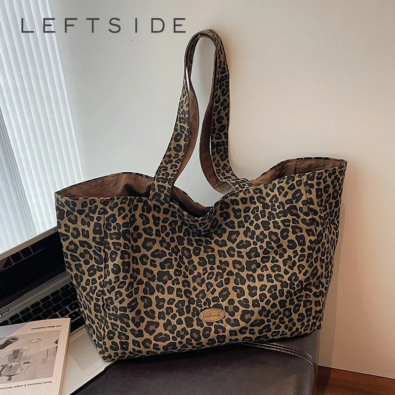

LEFTSIDE Leopard High-capacity Cloth Shoulder Bags for Women 2025 Y2K New Luxury Fashion Trend Female Tote Bag Lady Handbags