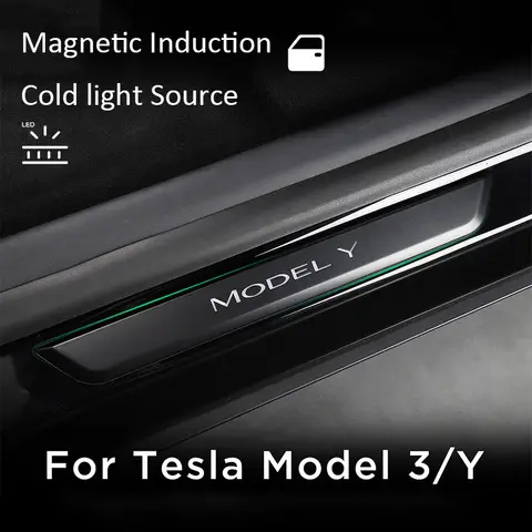 Tesla Model 3 Y 도어 엣지 프로텍터 모델 3 ACCESSORI 용 무선 LED 조명 페달 자동차 도어 씰 프로텍터