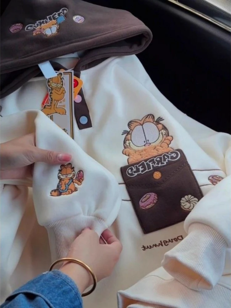 Felpa con cappuccio ricamata dolce vestibilità ampia ex Primavera Autunno College Sle Top Design Sensation Anti-età Faion