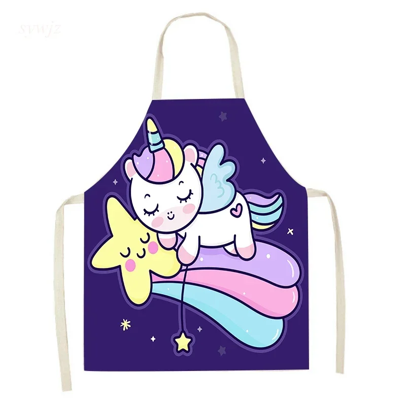 Cartoon Unicorn Print Apron Cute Girly Heart Kitchen Apron Adult Cleaning Apron Children\'s Painting Antifouling Decorative Bib