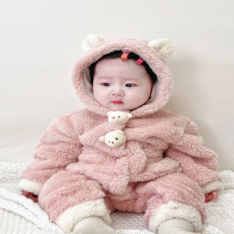 

Baby winter clothes cute fleece-lined hooded romper baby clothes Princess warm jumpsuit outerwear for going out in winter