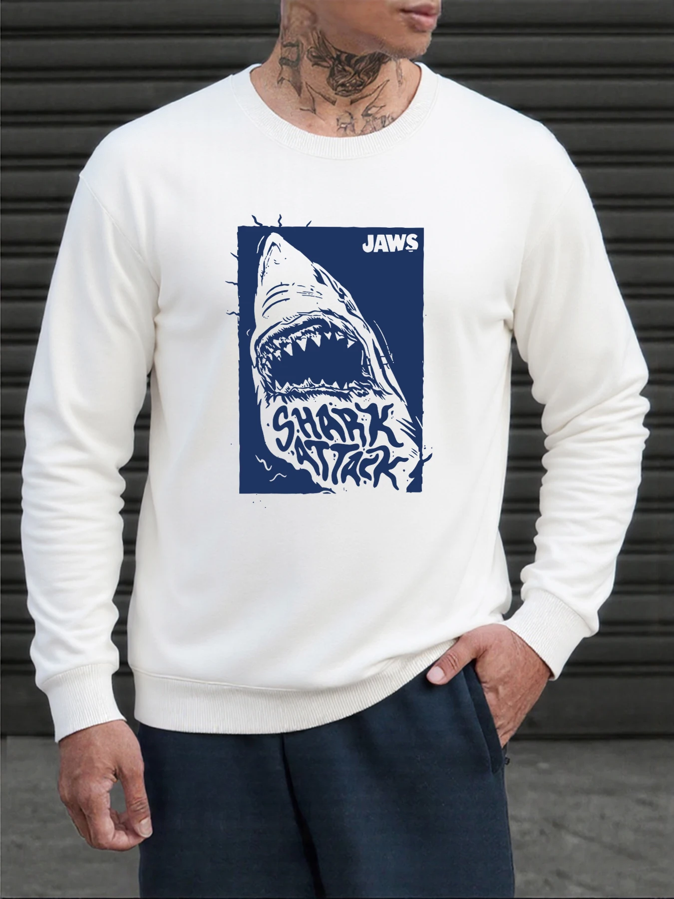 

Мужская одежда Jaws Shark Attack с принтом, повседневные базовые топы, осенние спортивные толстовки, теплая уличная толстовка, универсальная мягкая толстовка