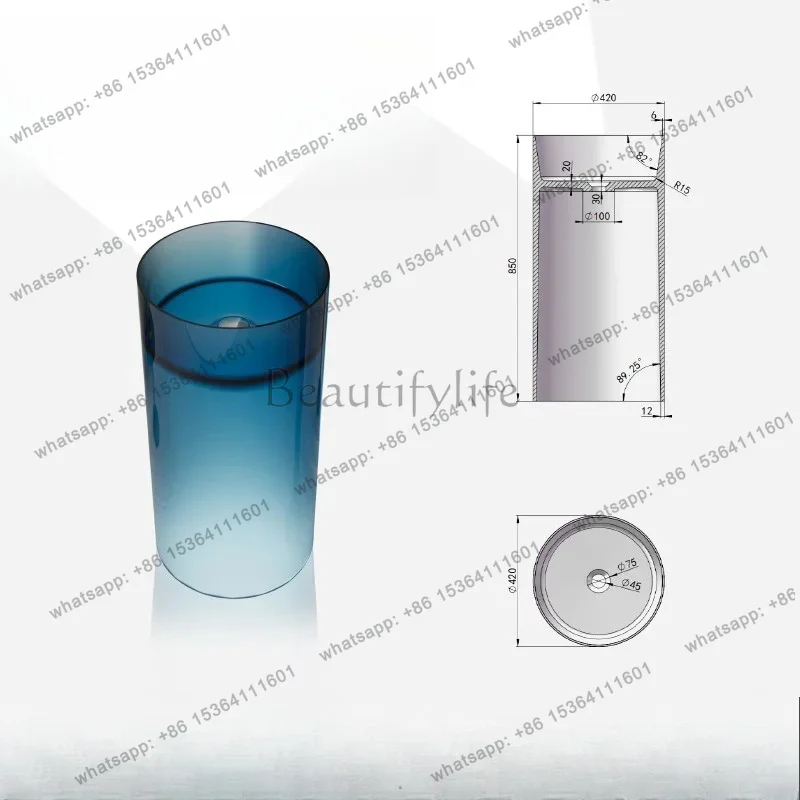 New European Style Transparent Wine Red Resin Column Basin, Modern Simple Floor Standing Style Cylindrical Column Basin YX345N