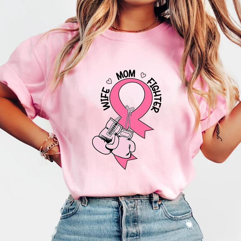 

New Hot Breast Cancer Awareness Wife Mom Fighter T-Shirts Fashion Women Girls Summer Tee Shirt Unisex Casual Short Sleeve